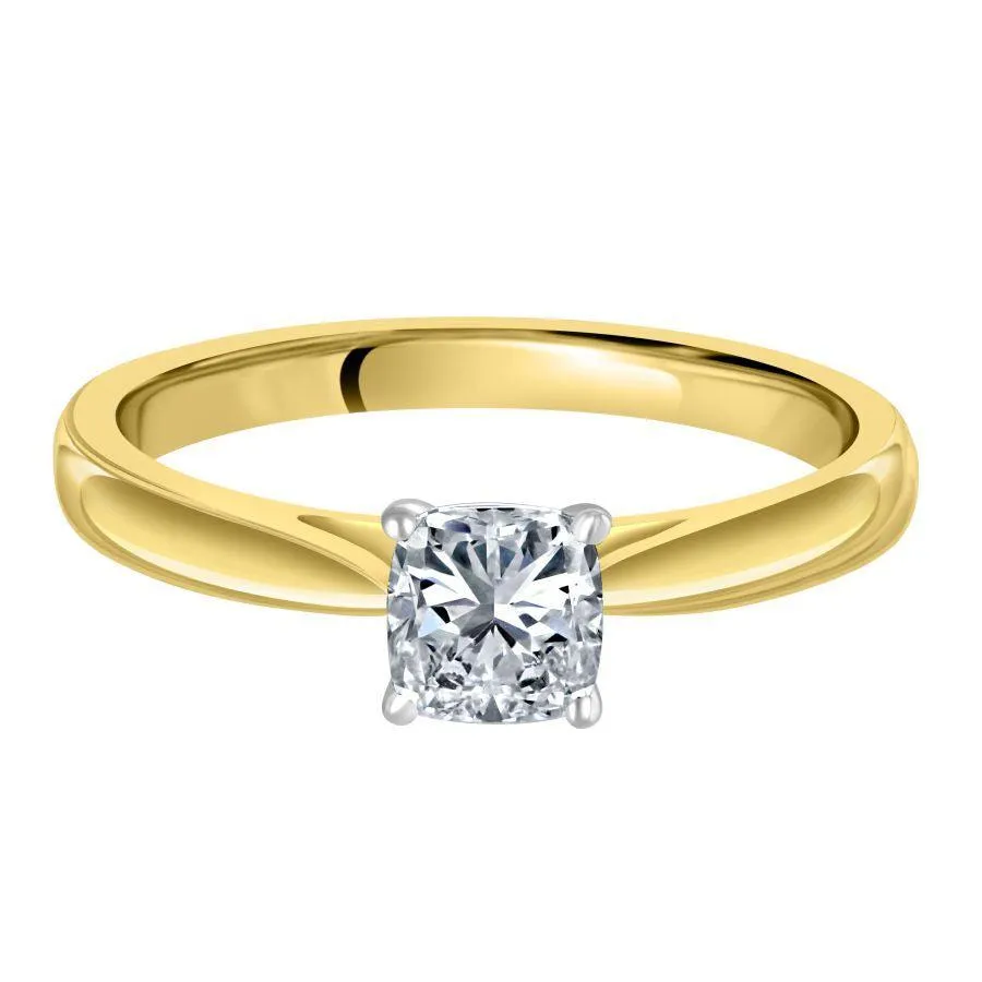 0.51ct Cushion Cut Diamond Solitaire 18ct Yellow Gold Ring