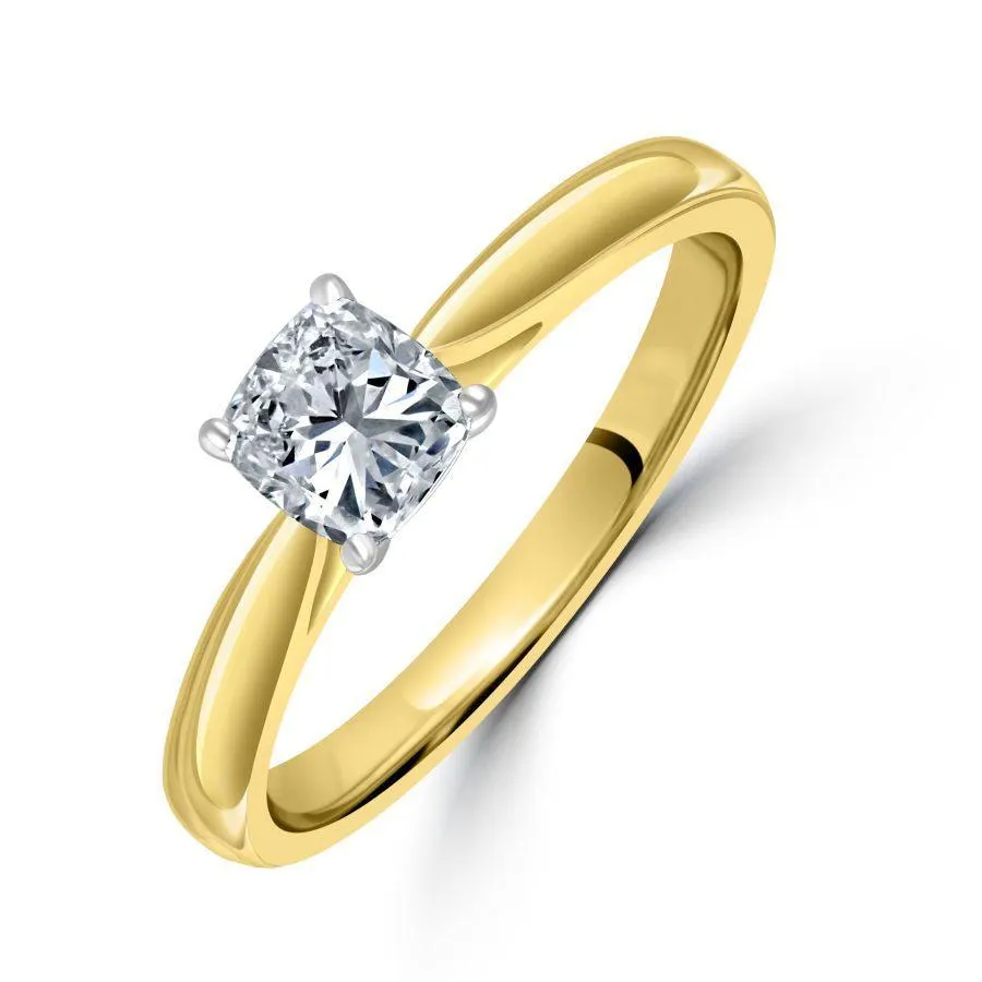 0.51ct Cushion Cut Diamond Solitaire 18ct Yellow Gold Ring