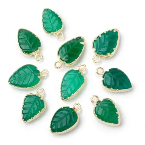 10-12mm Gold Leafed Green Onyx Carved Leaf Focal 1 piece