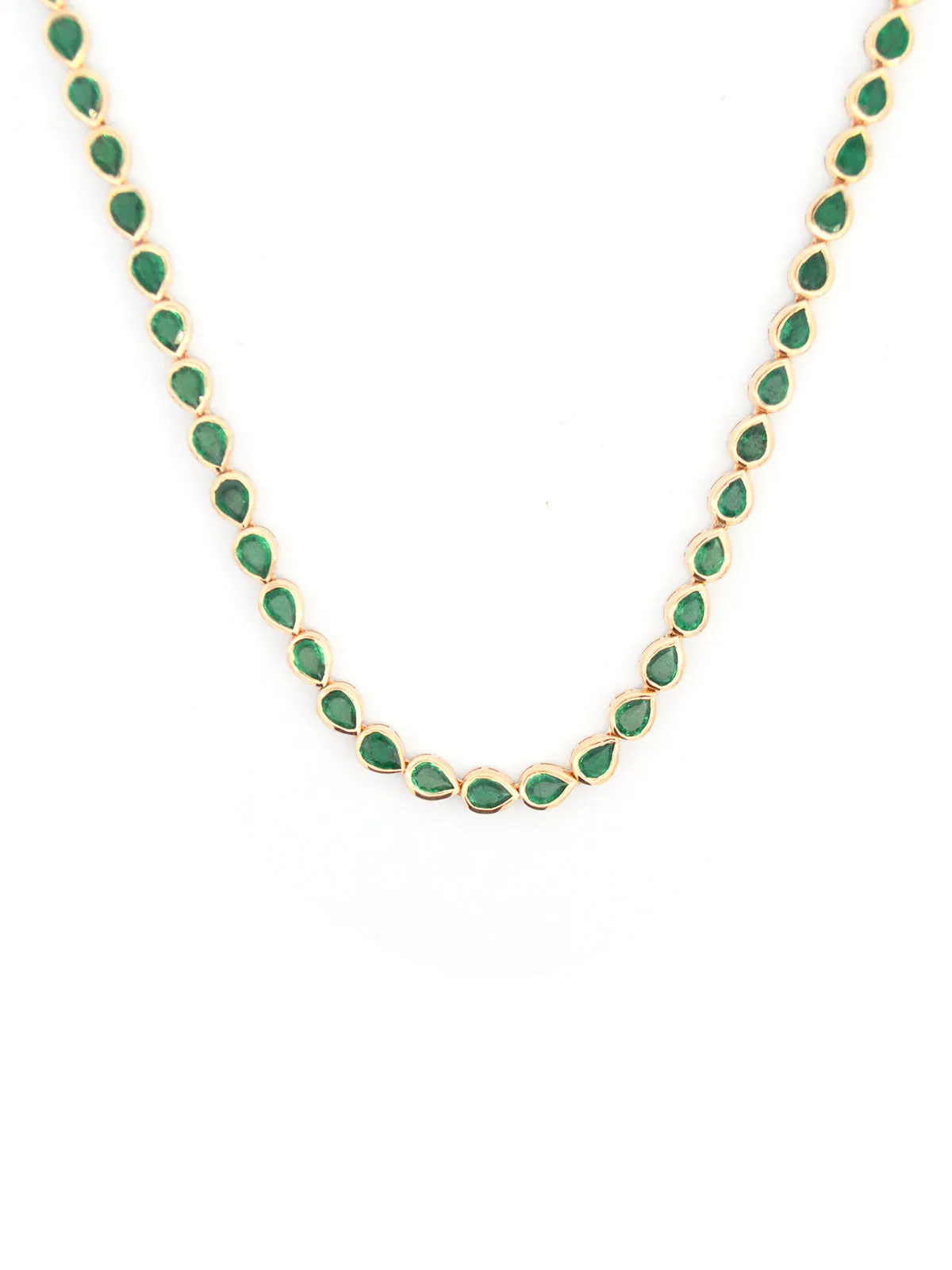 11.17ct Emerald 18K Gold Pear Cut Bezel Tennis Necklace