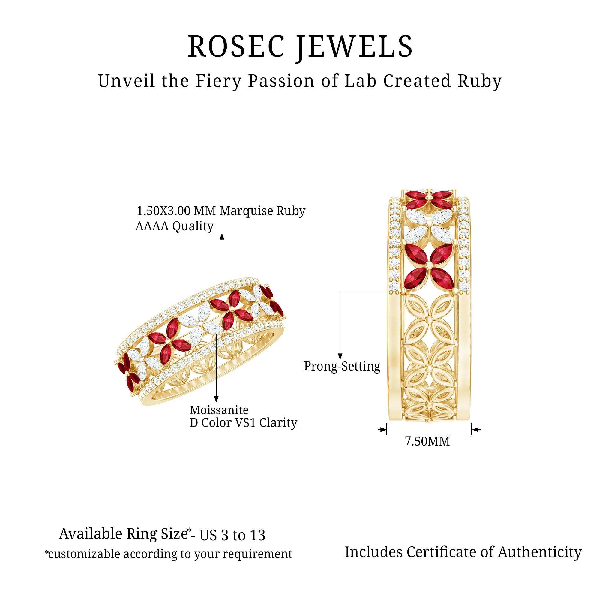 1.25 CT Elegant Created Ruby and Moissanite Floral Wedding Ring