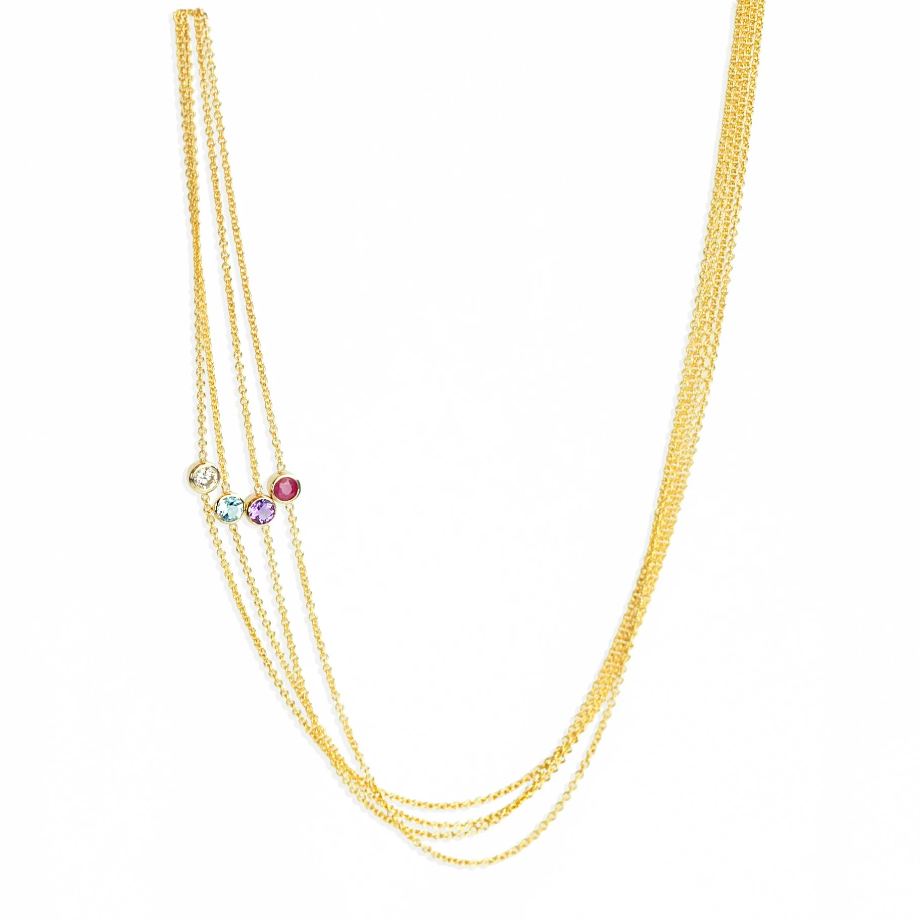 14K Gold Asymmetrical Birthstone Necklace - Moonstone (June)