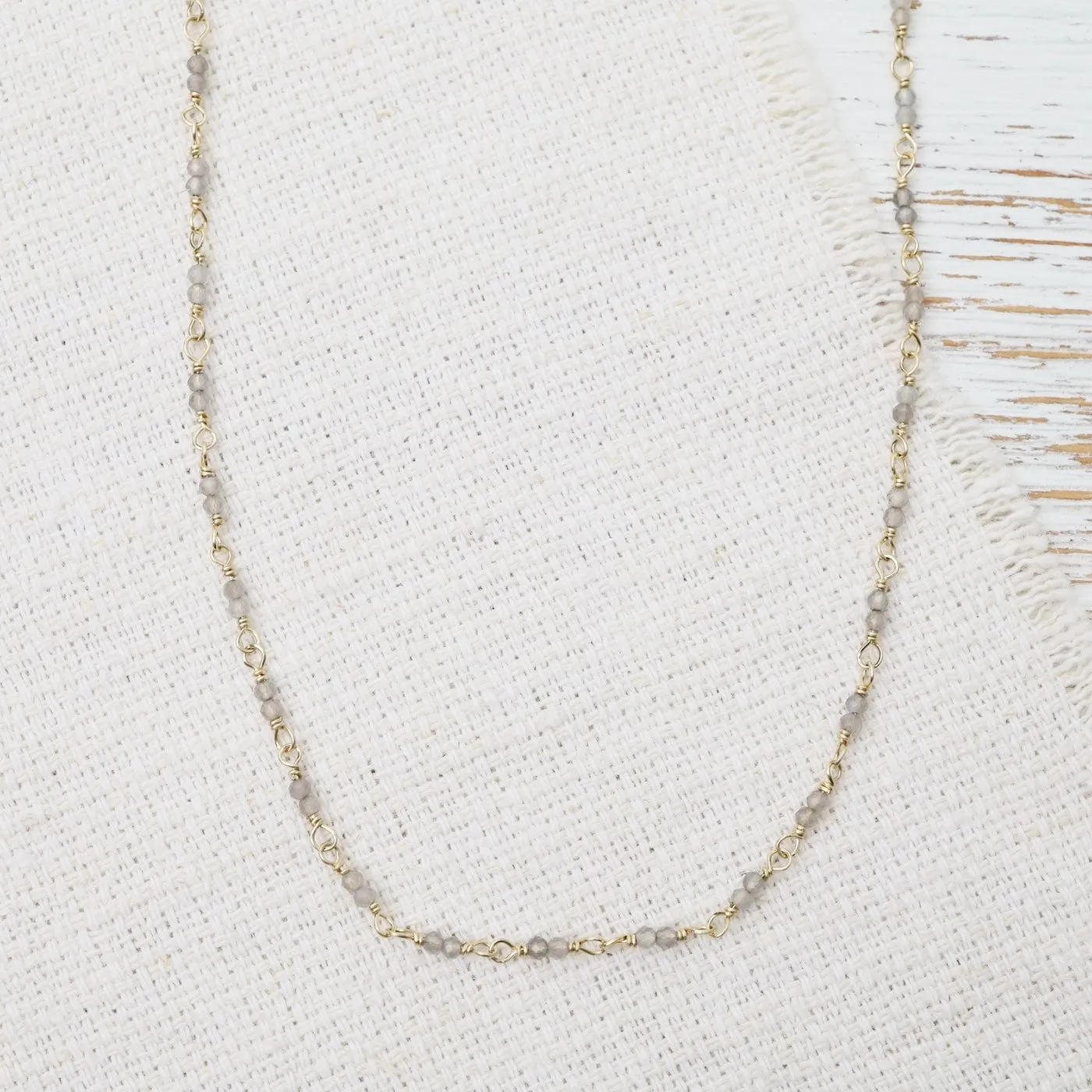 14k Hand-Tied Natural Slate Moonstone Gemstone Necklace