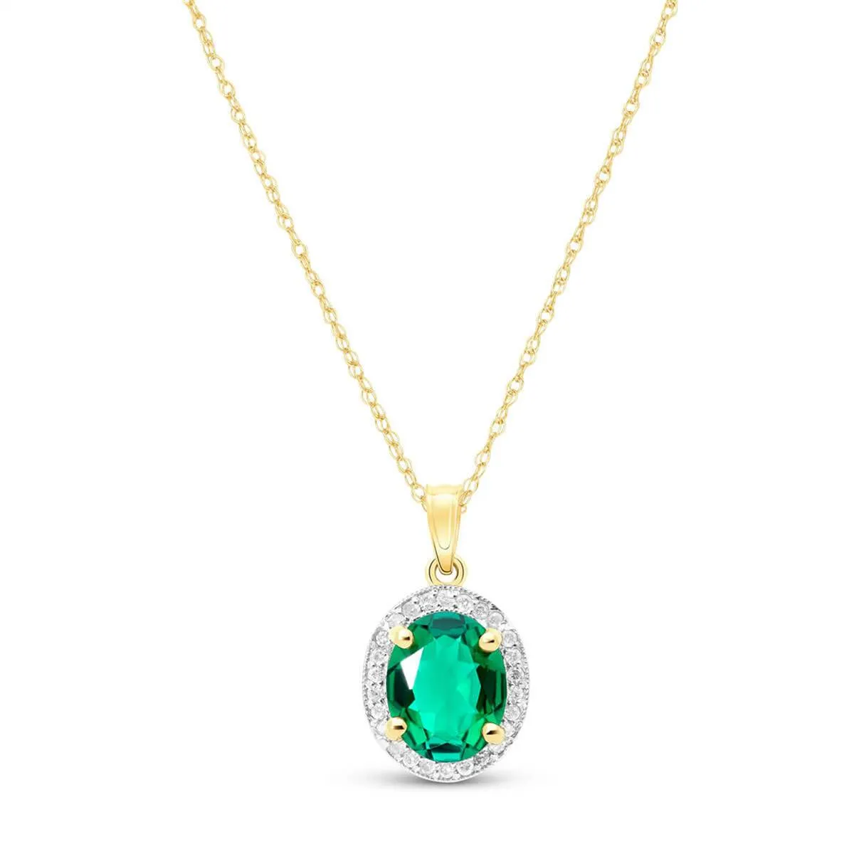 14K Solid Yellow Gold Necklace With Natural Diamonds & Genuine Emerald 2.04 ctw High Polished Brilliant Cut - Grade AAA