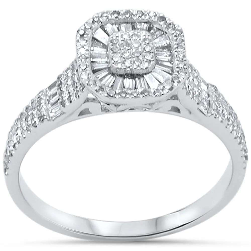 14K White Gold Round & Baguette Diamond Wedding Ring 1/2 ctw