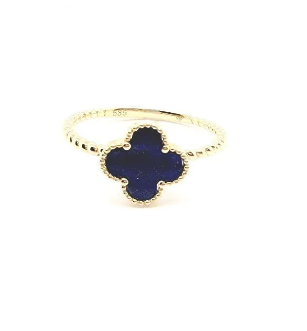 14k Yellow Gold Lapis Clover Ring