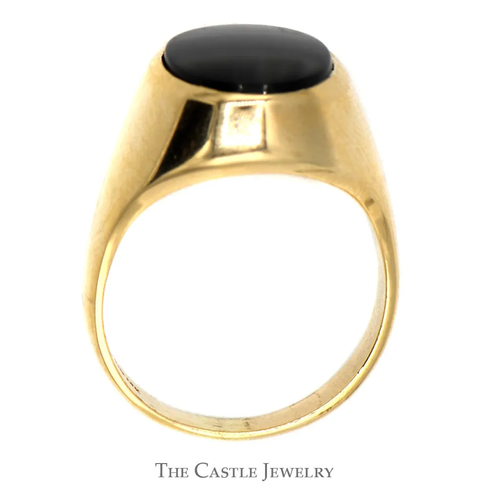 14k Yellow Gold Ring Featuring an Elegant Oval Black Onyx Dome with Polished Sides