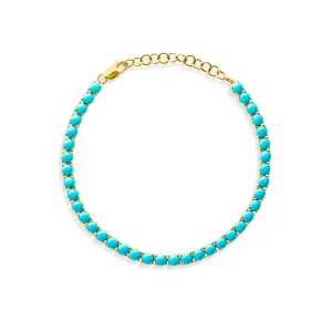 14KT Yellow Gold Turquoise Tennis Bracelet