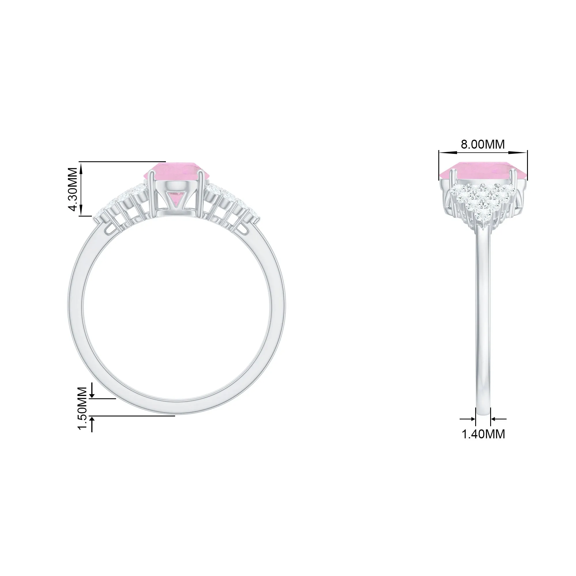 1.50 CT Elegant Rose Quartz Solitaire Ring with Diamond Accent