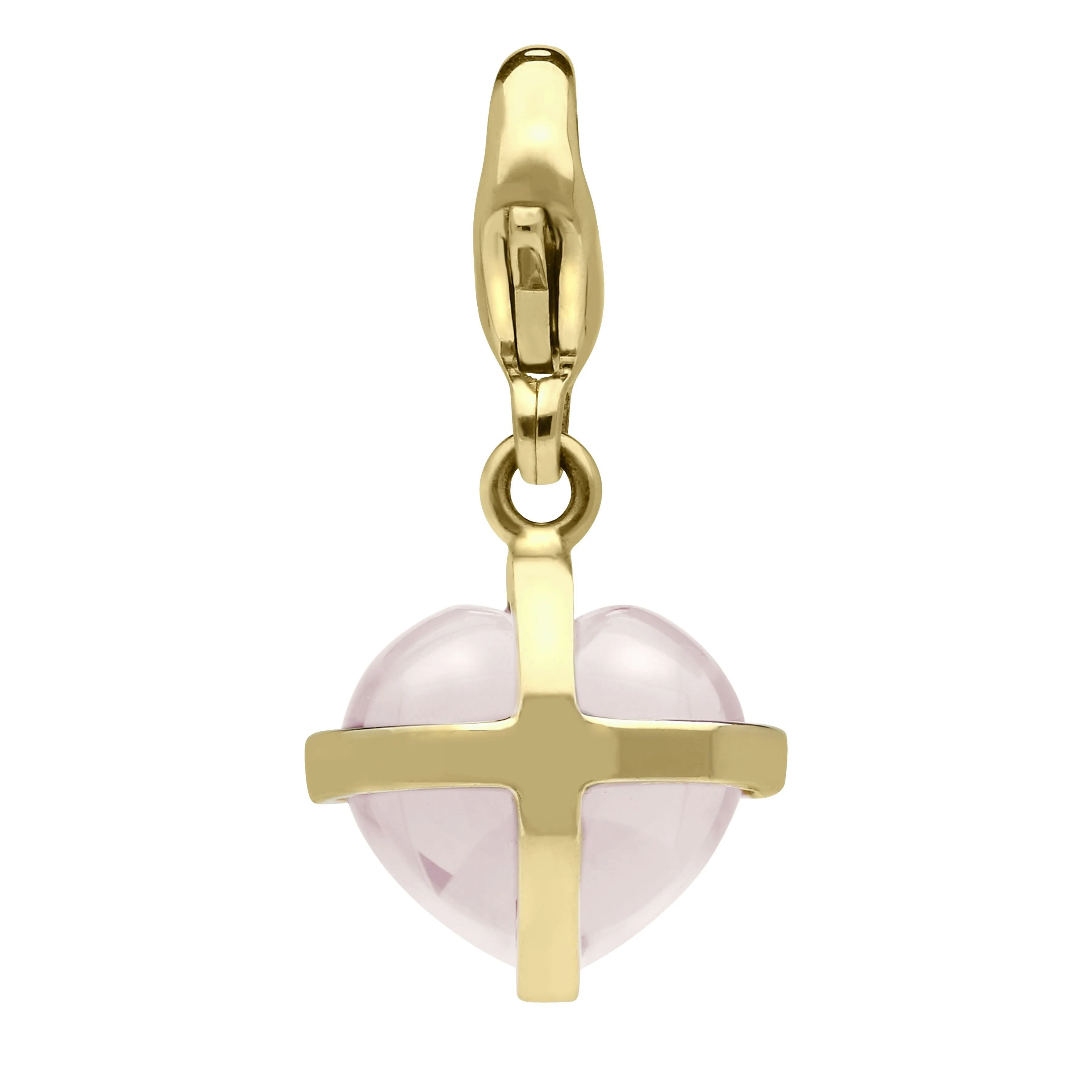 18ct Rose Gold Rose Quartz Small Cross Heart Charm