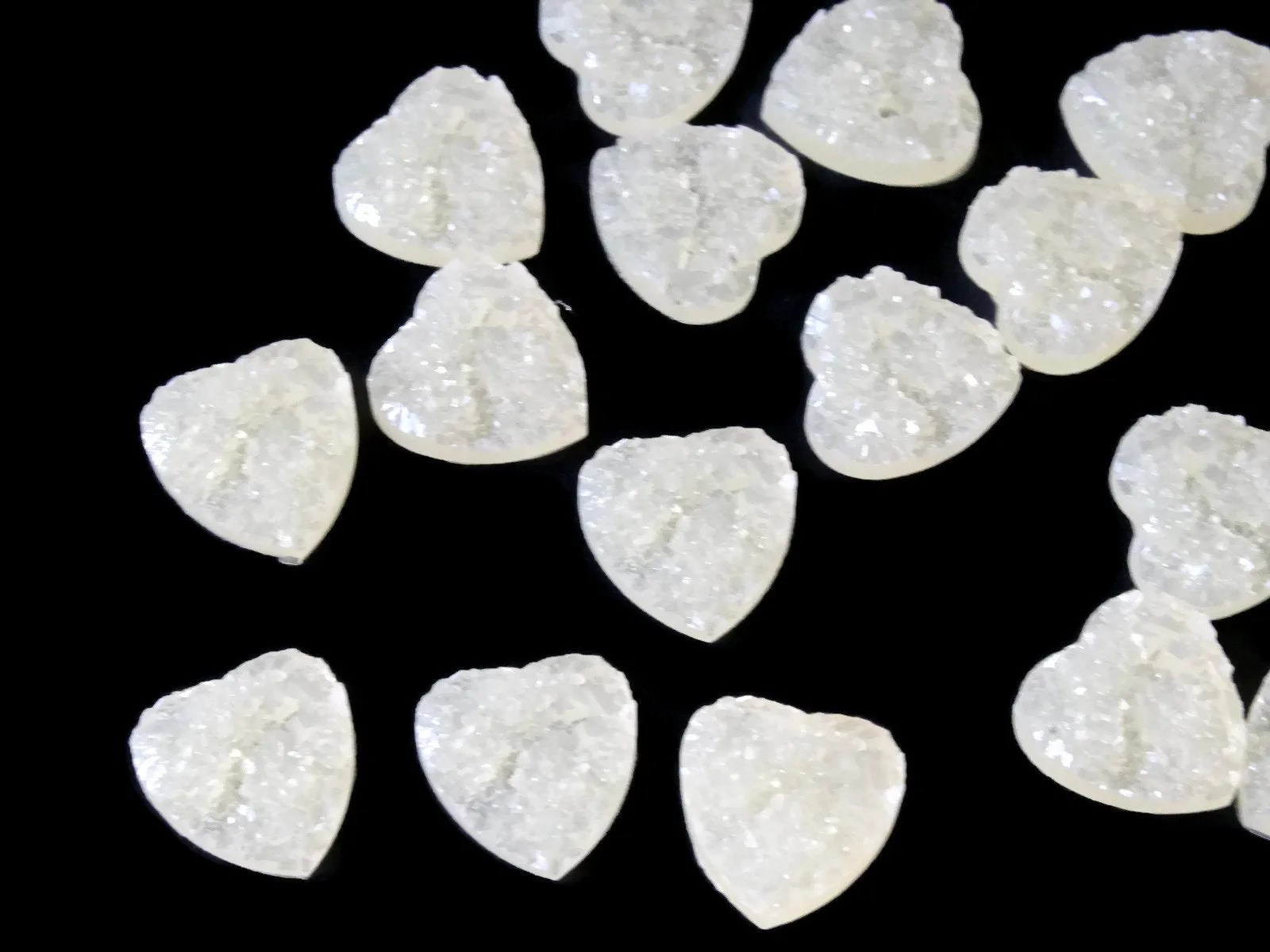 20 12mm Light Yellow Resin Druzy Heart Cabochons