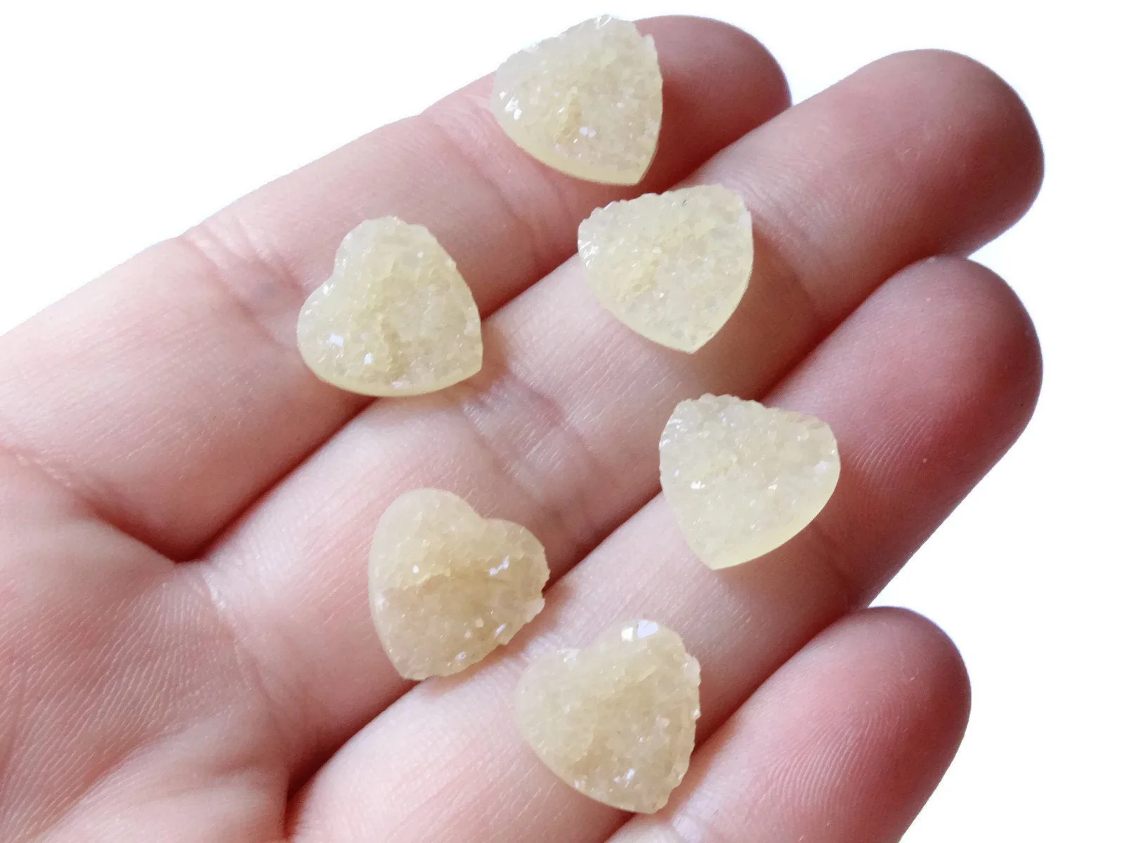 20 12mm Light Yellow Resin Druzy Heart Cabochons