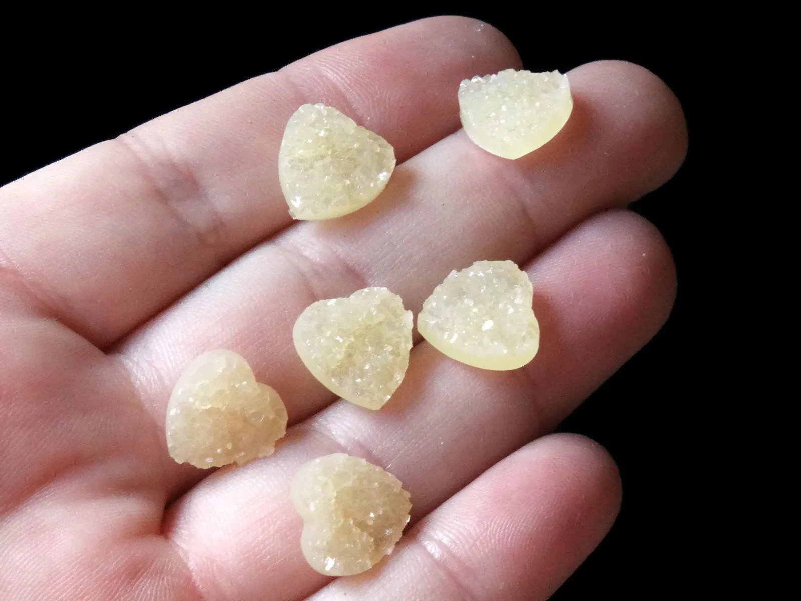 20 12mm Light Yellow Resin Druzy Heart Cabochons