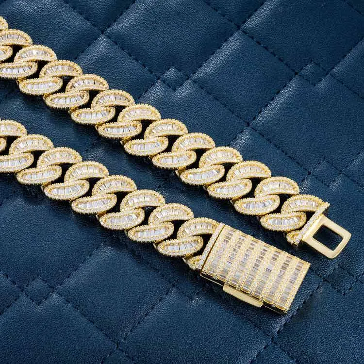 20MM Baguette Moissanite Miami Cuban Link Chain 14K Gold