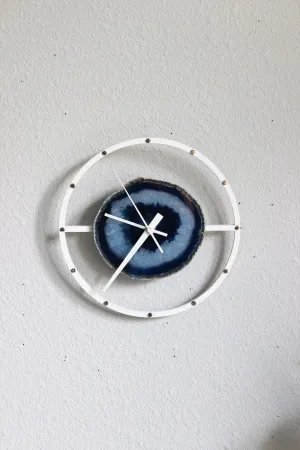 8" Blue Agate Wood Wall Clock