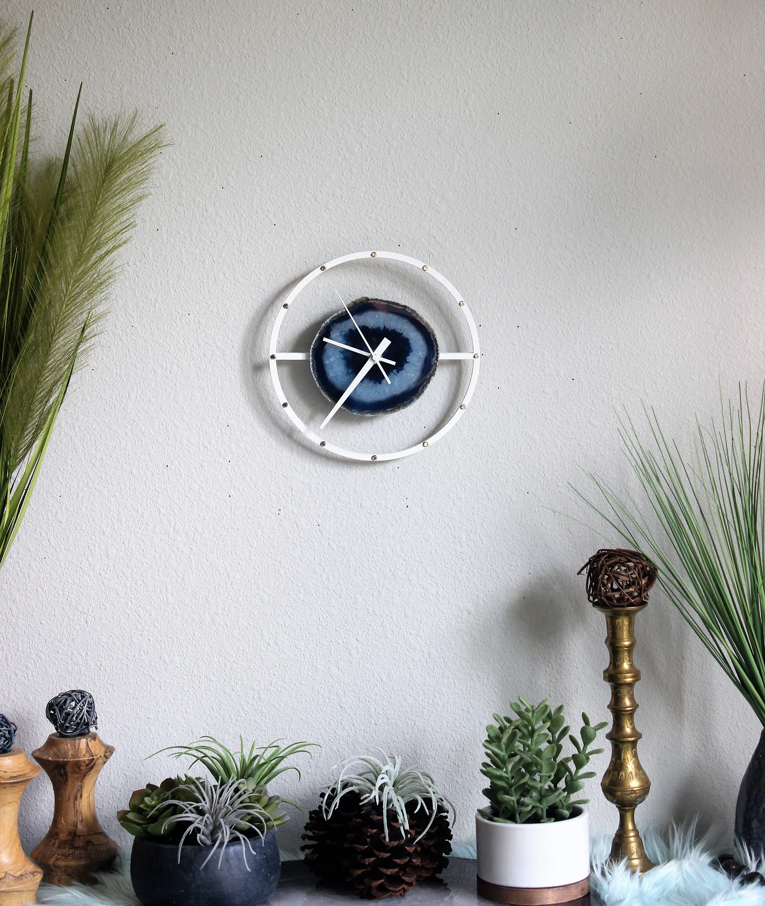 8" Blue Agate Wood Wall Clock