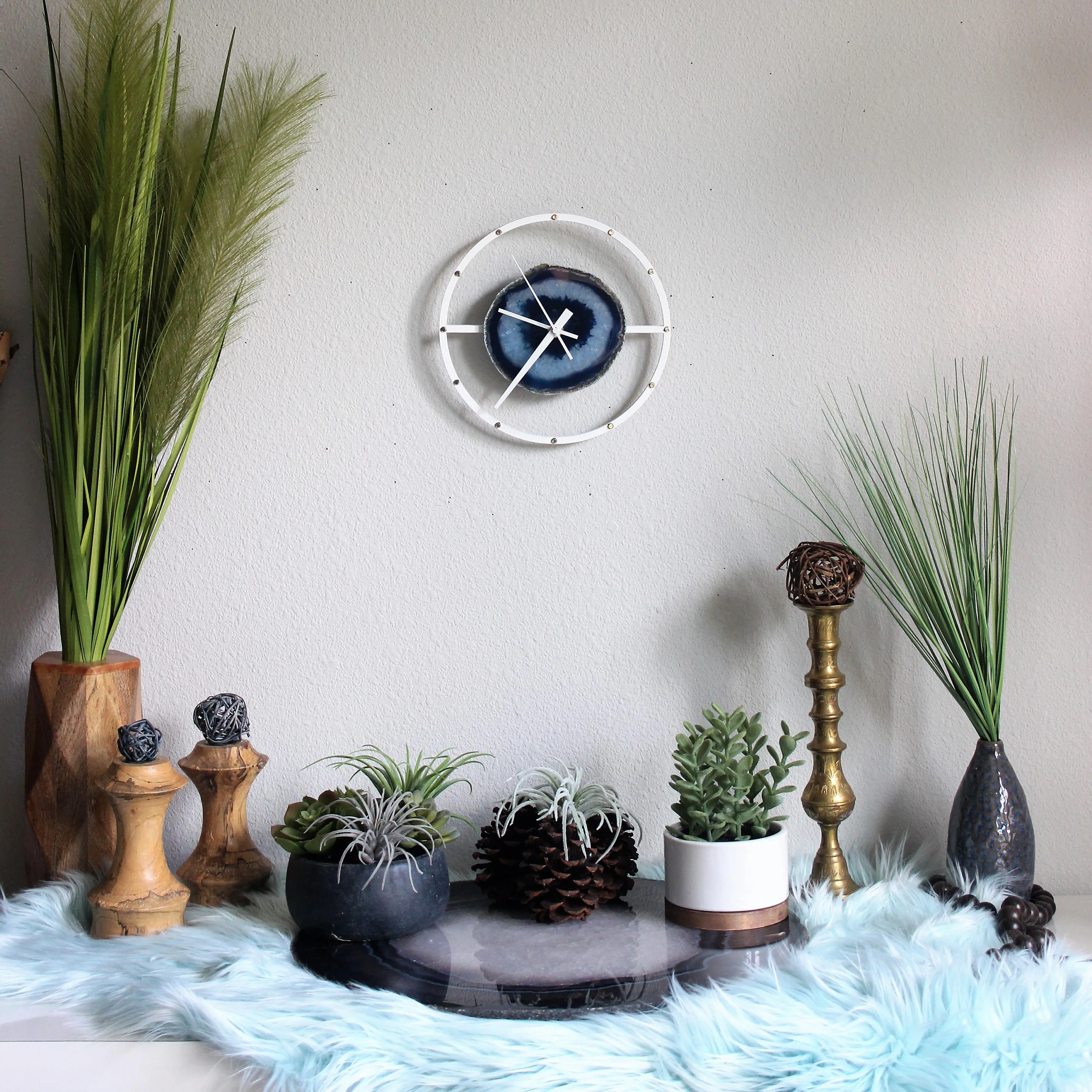 8" Blue Agate Wood Wall Clock