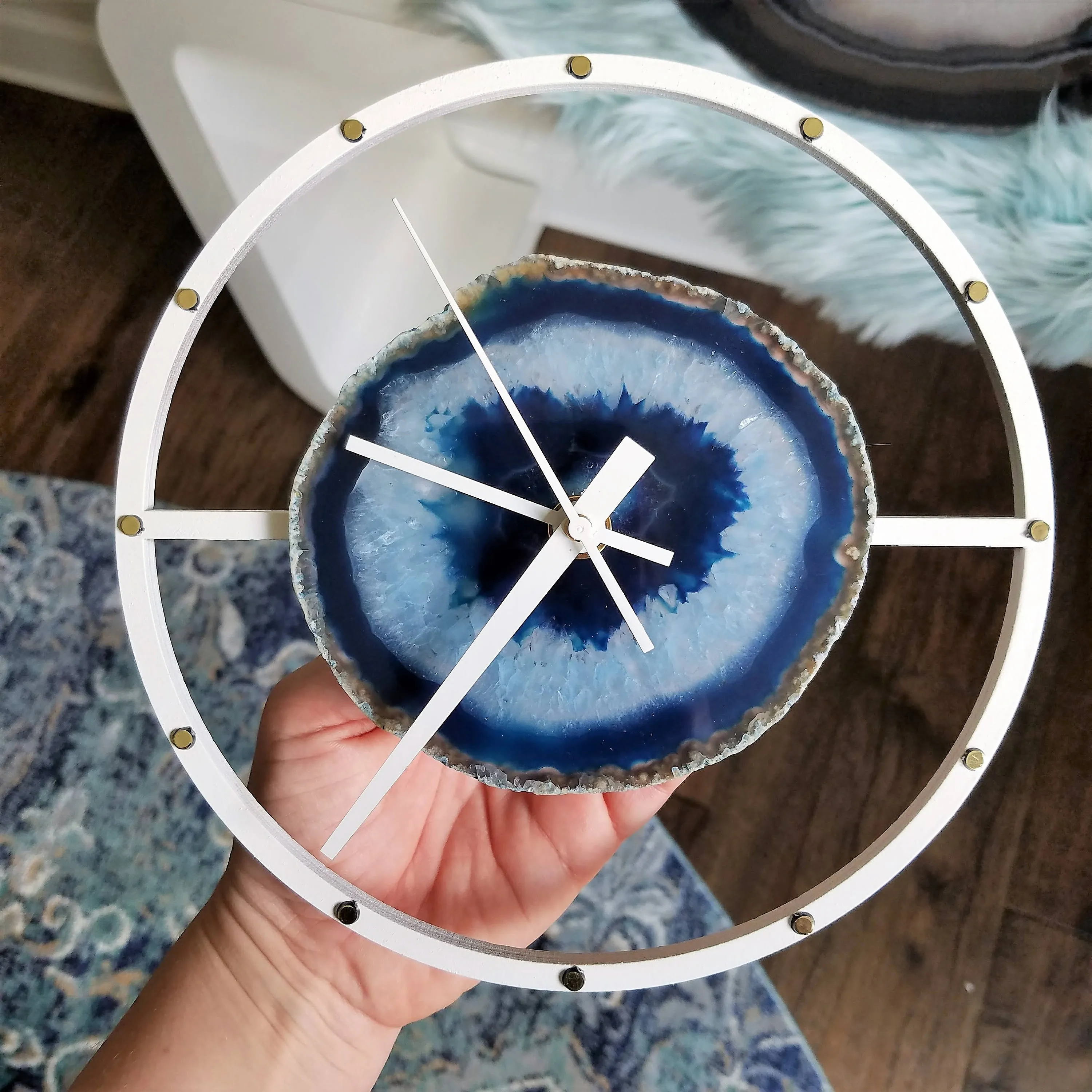 8" Blue Agate Wood Wall Clock