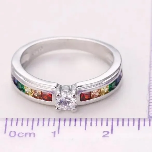 925 Sterling Colorized Crystal Women Wedding Rings