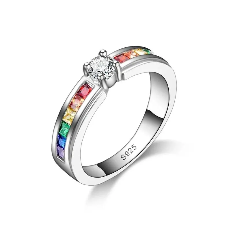 925 Sterling Colorized Crystal Women Wedding Rings