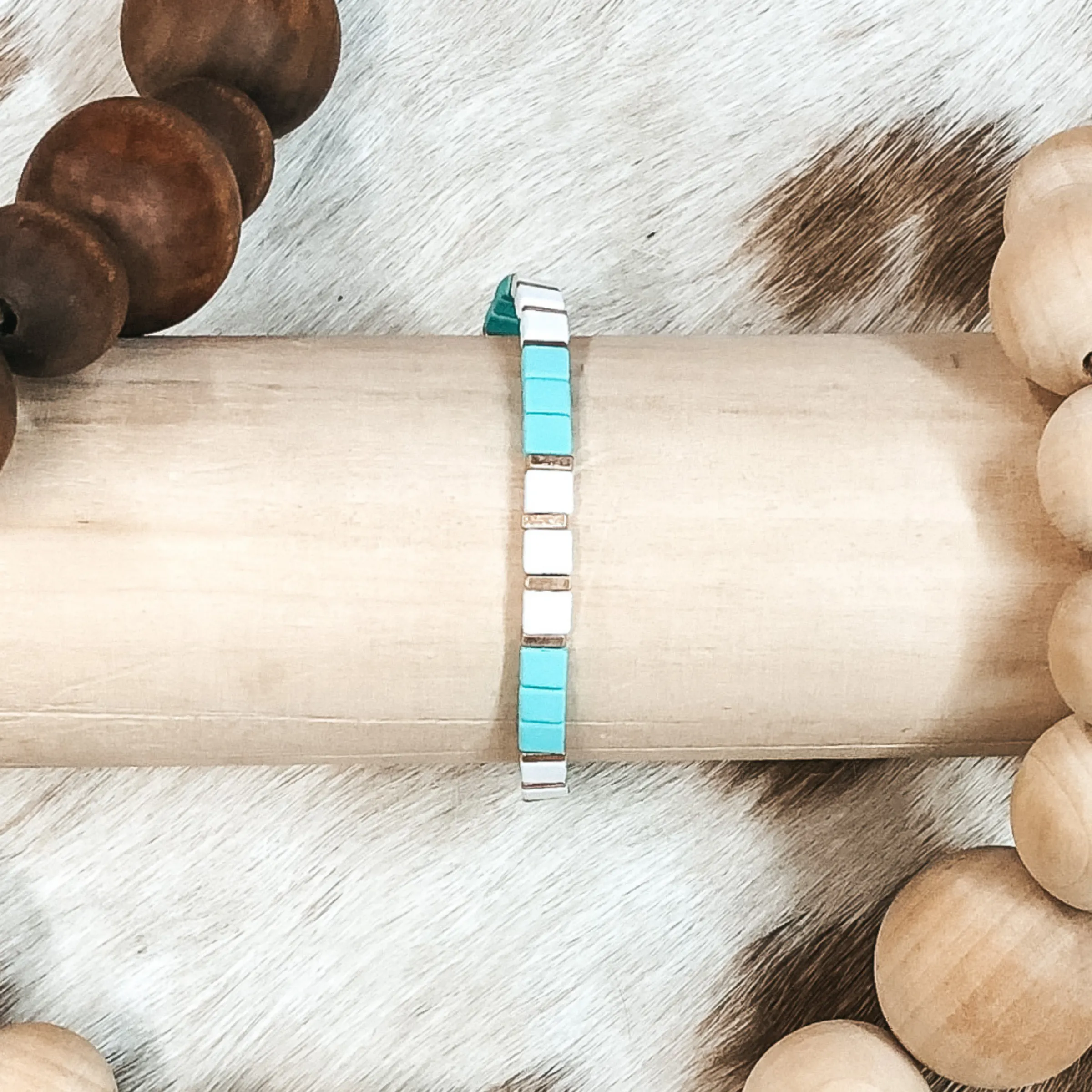 All About Matte Skinny Square Bracelet in Teal/White