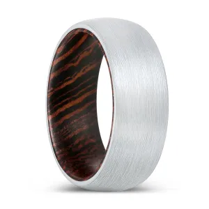 AMBITION | Wenge Wood, White Tungsten Ring, Brushed, Domed