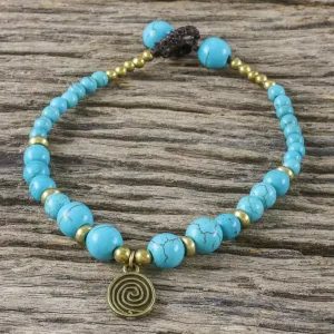 Andaman Waves Turquoise Colored Bead Bracelet with Brass Charm