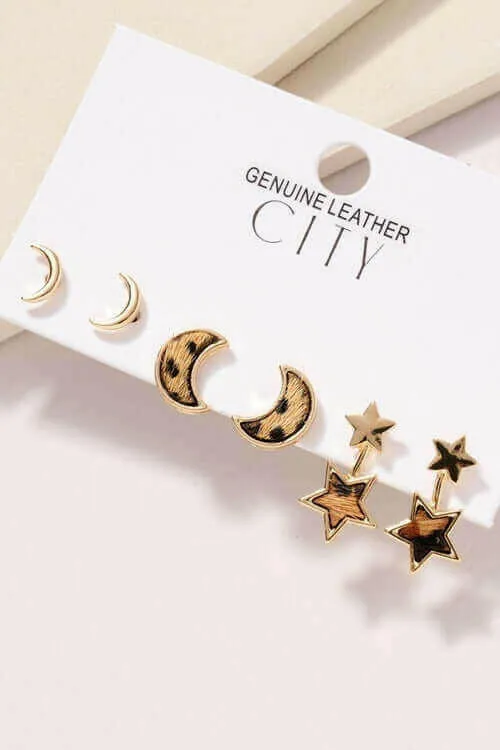 Animal Print Calf Hair Stud Earrings Set