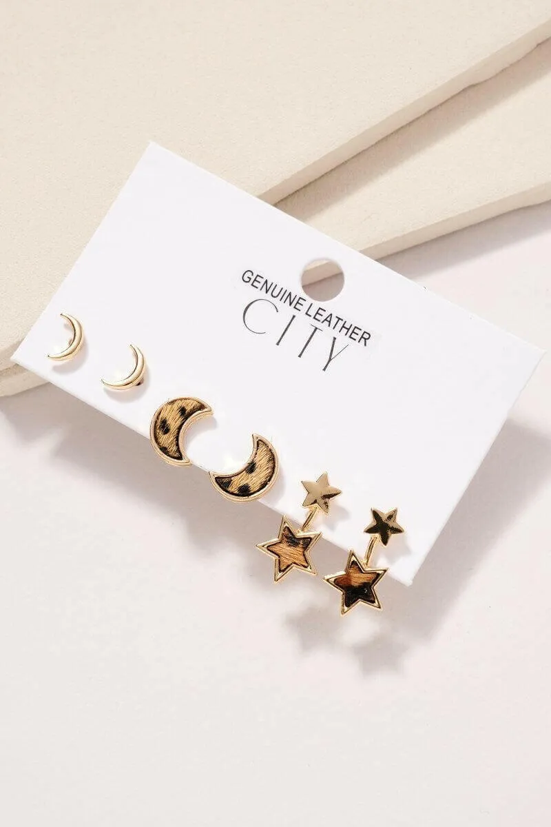 Animal Print Calf Hair Stud Earrings Set