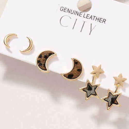 Animal Print Calf Hair Stud Earrings Set