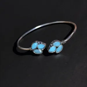 Ariana German Silver Stone Studded Kada Bracelet, Turquoise