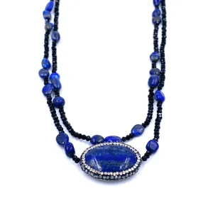 Ashley Gold Long Lapis And CZ Necklace