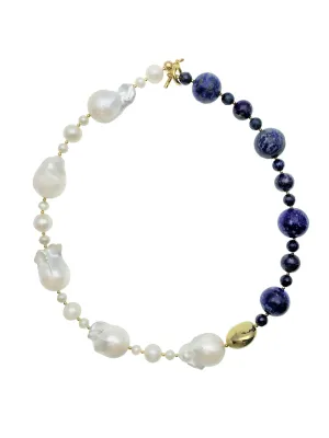 Baroque Pearls With Blue Lapis Choker Necklace DN210