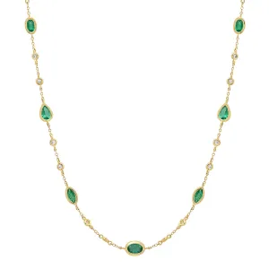 Bezel Set Emerald Shapes & Diamonds by the Yard Necklace