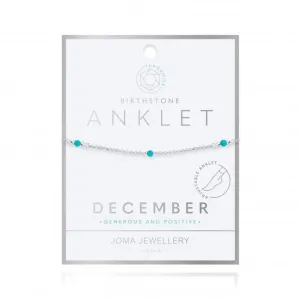 Birthstone December Turquoise Silver Bracelet 26cm Adjustable Anklet 4211