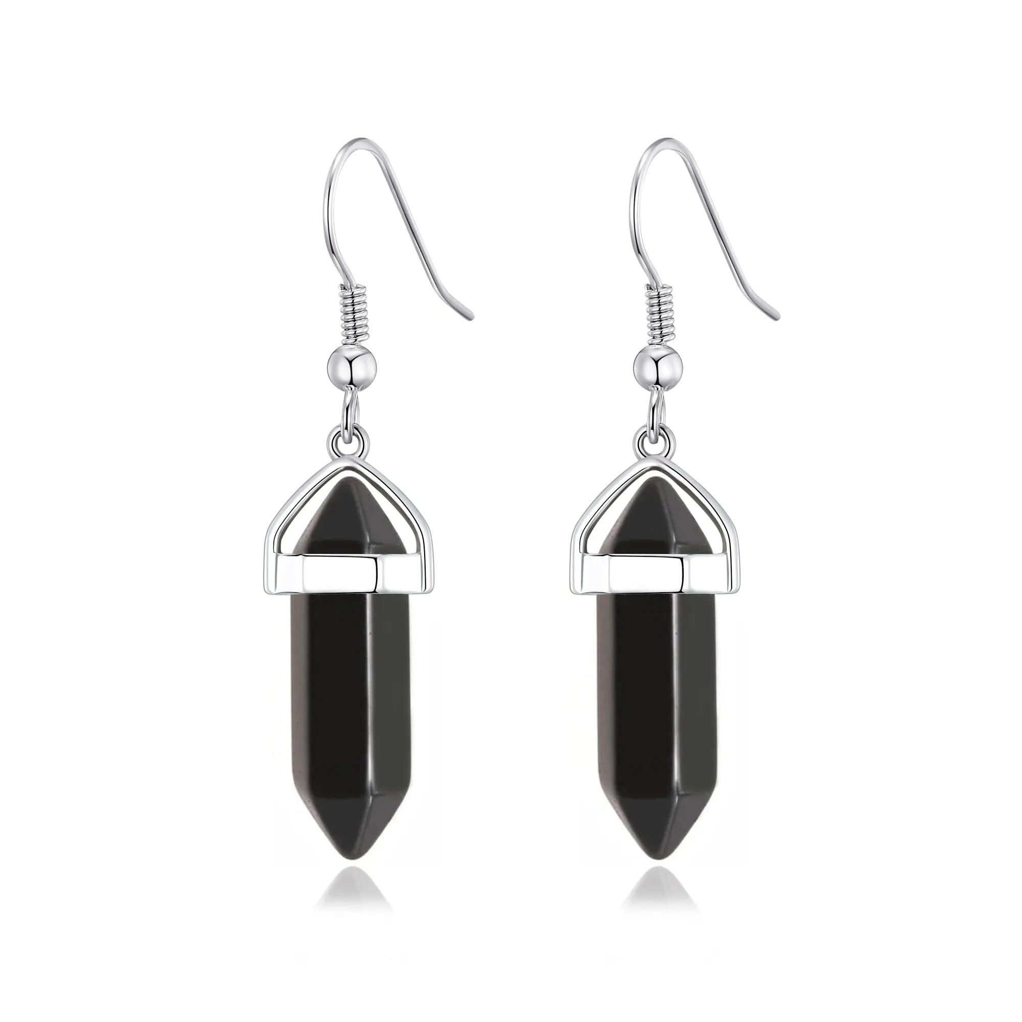 Black Onyx Gemstone Drop Earrings with Quote Card