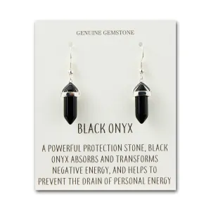 Black Onyx Gemstone Drop Earrings with Quote Card