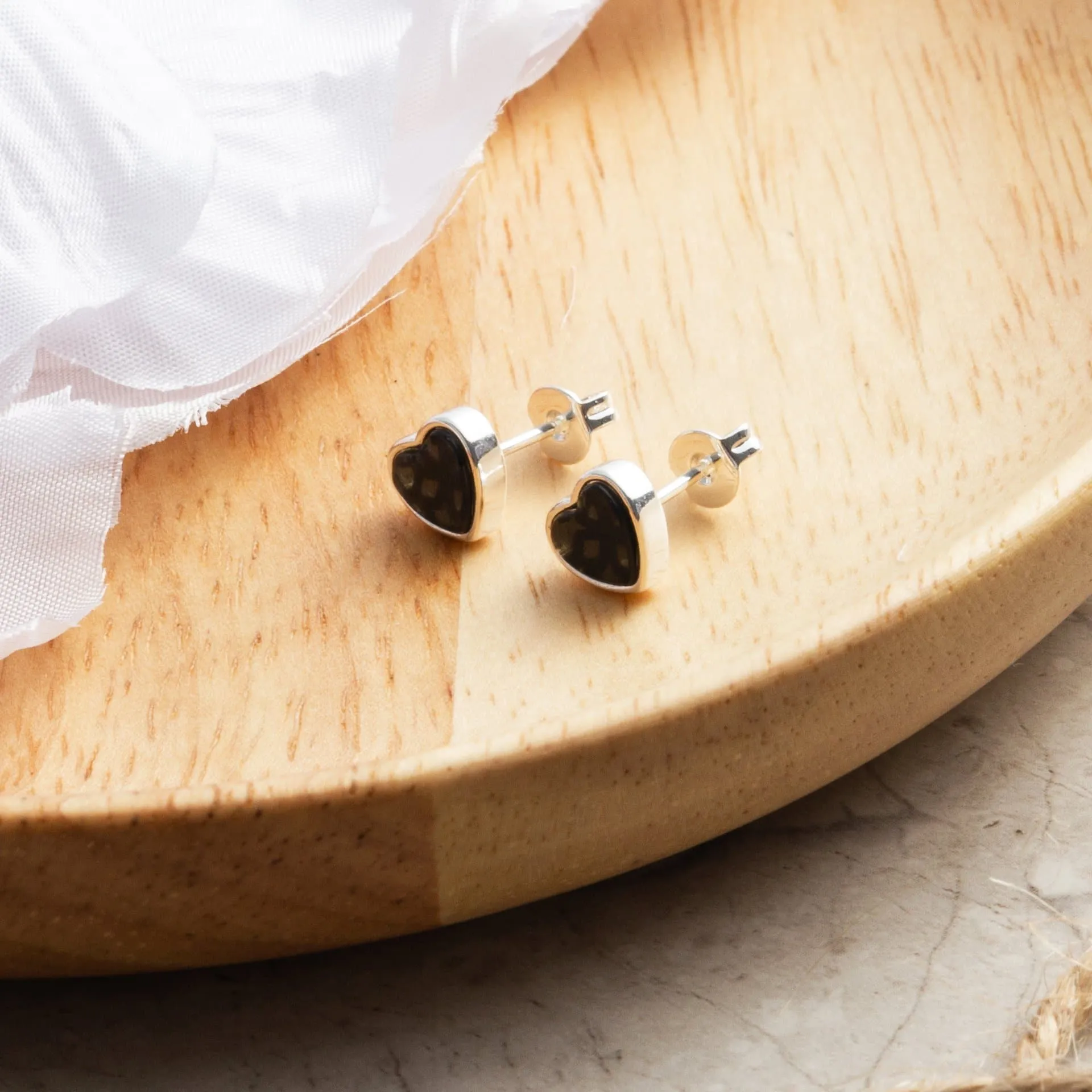 Black Onyx Heart Stud Earrings