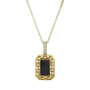 BLACK ONYX LINK BORDER DISK PENDANT