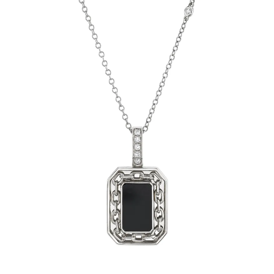 BLACK ONYX LINK BORDER DISK PENDANT