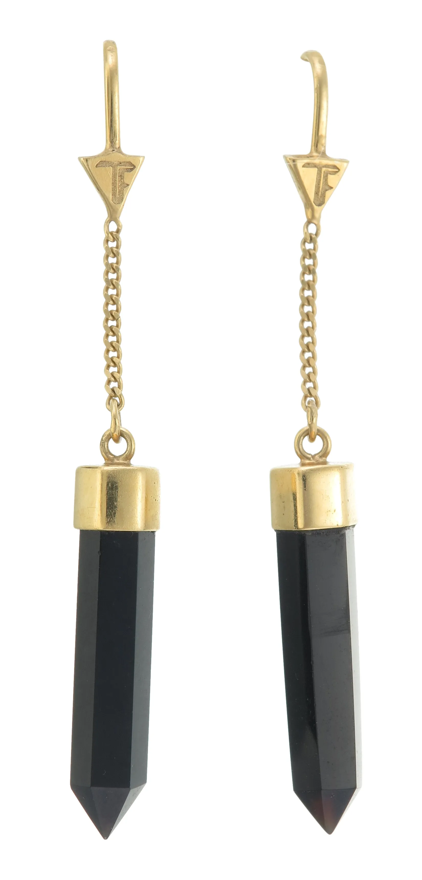 BLACK ONYX PULL THROUGH EARRINGS - GOLD