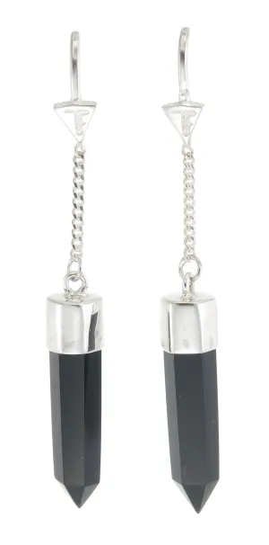 BLACK ONYX PULL THROUGH EARRINGS - SILVER