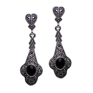 Black Onyx Silver Dangle Earrings