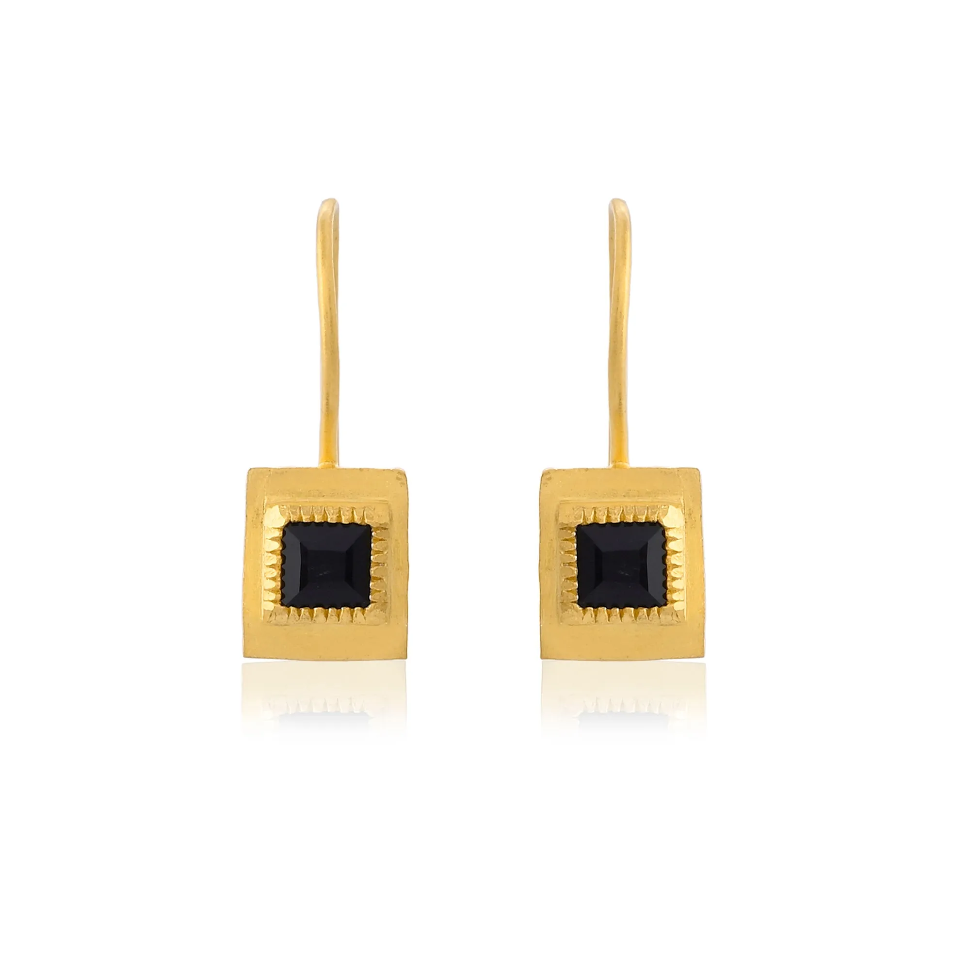 Black Onyx Square Drop Earrings