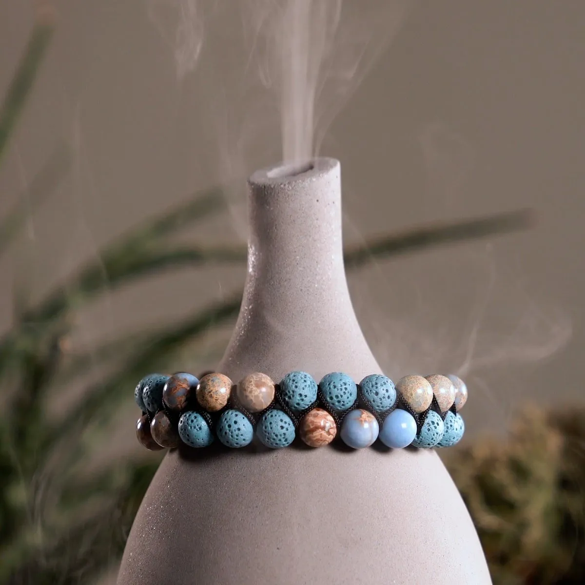 Blue Oceanic Jasper | Gunmetal | Lava Rock Diffuser Bracelet