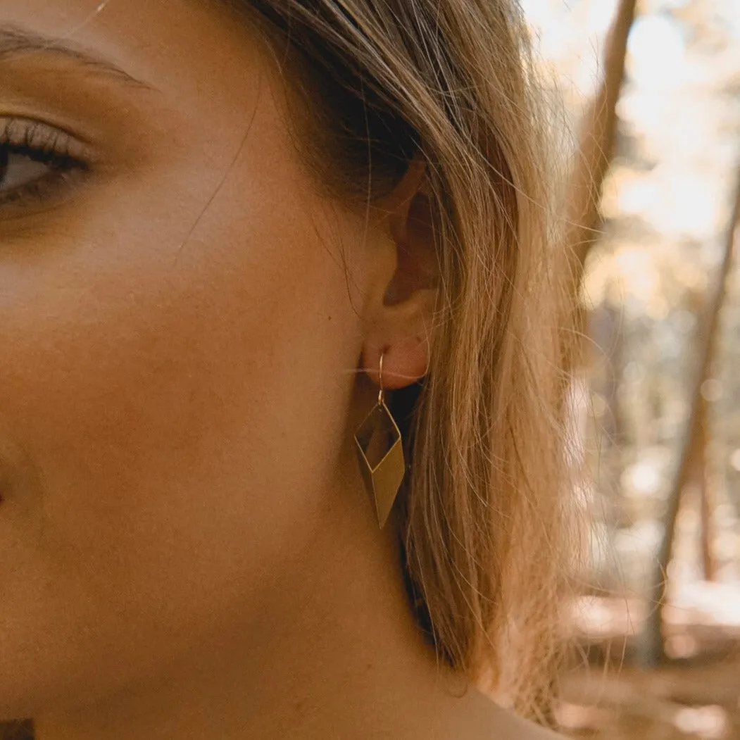 Brass Geometric Diamond Drop Earrings