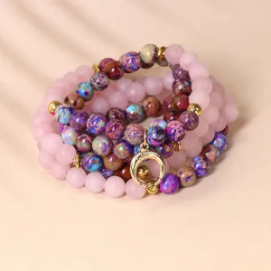 Buddha Stones 108 Beads Miano Real Pink Crystal Mala Healing Bracelet