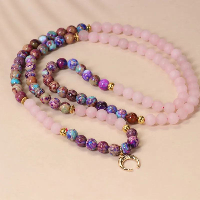 Buddha Stones 108 Beads Miano Real Pink Crystal Mala Healing Bracelet