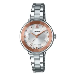 Casio Ladies' Analog Silver Stainless Steel Band Watch LTPE163D-7A2 LTP-E163D-7A2