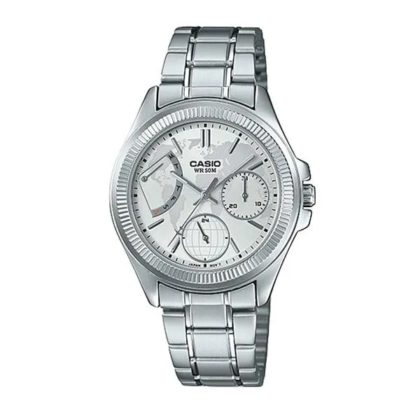 Casio Ladies' Multi-Hands Silver Stainless Steel Band Watch LTP2089D-7A2 LTP-2089D-7A2